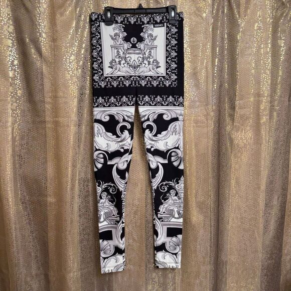 Versace Silver Gray White Black Baroque-Printed Leggings Size 38 2 XS NWT - Picture 1 of 16